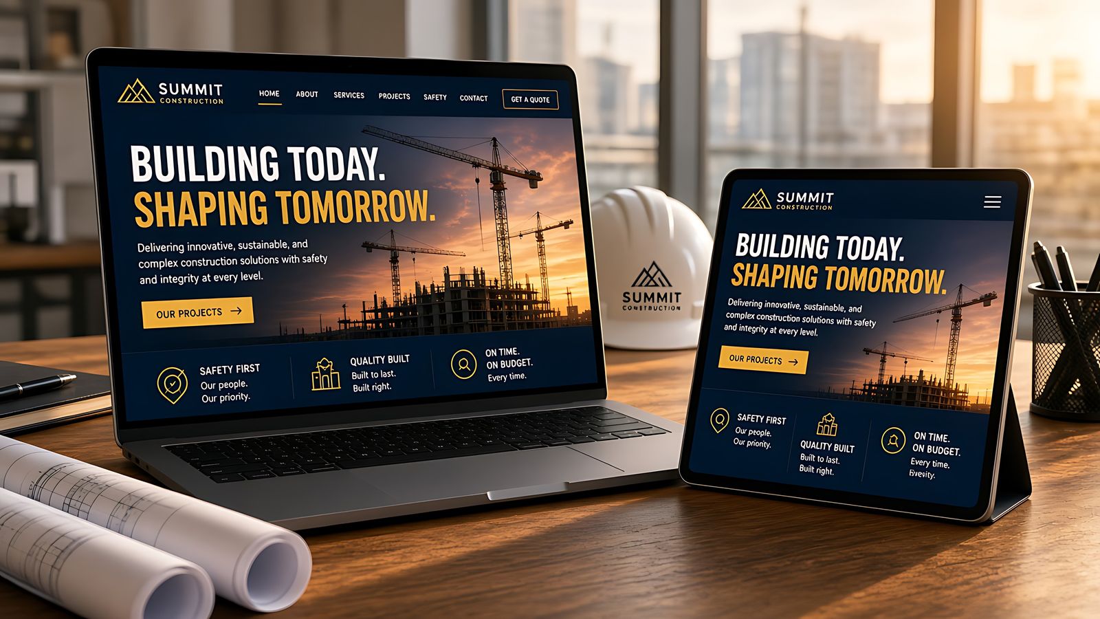 Concept design: Construction company website on laptop and tablet